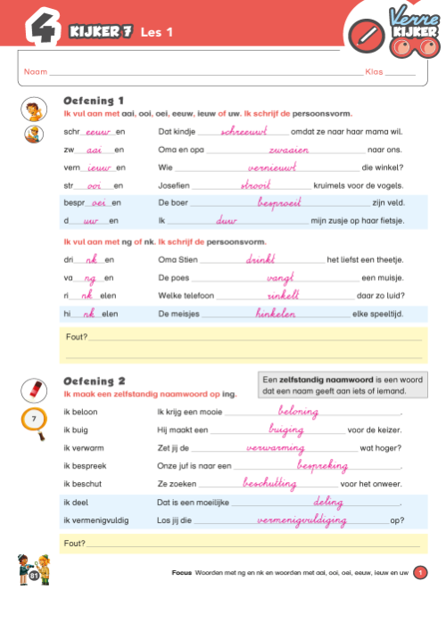Verrekijker 4 spelling - correctiesleutel werkboek kijker 7 en 8