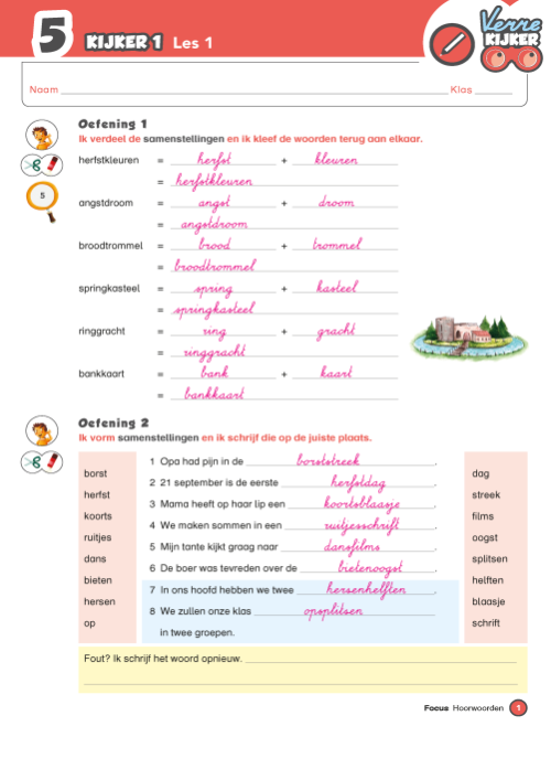 Verrekijker 5 spelling - correctiesleutel werkboek kijker 1 en 2