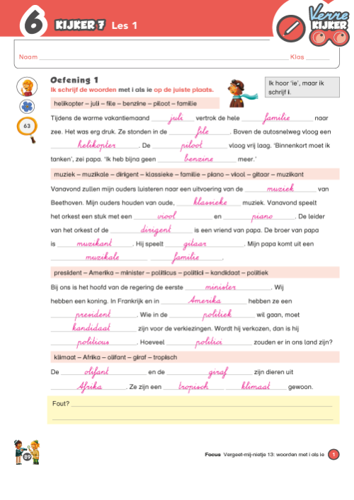 Verrekijker 6 spelling - correctiesleutel werkboek kijker 7 en 8